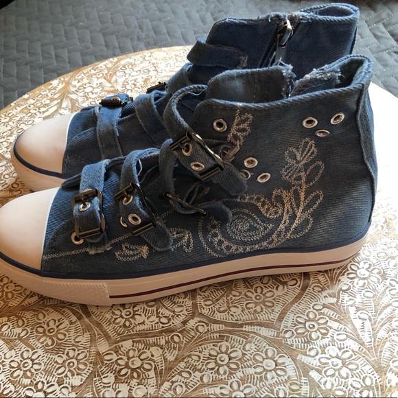 New Paisley Embroidered Denim High Top Sneakers - Picture 9 of 13